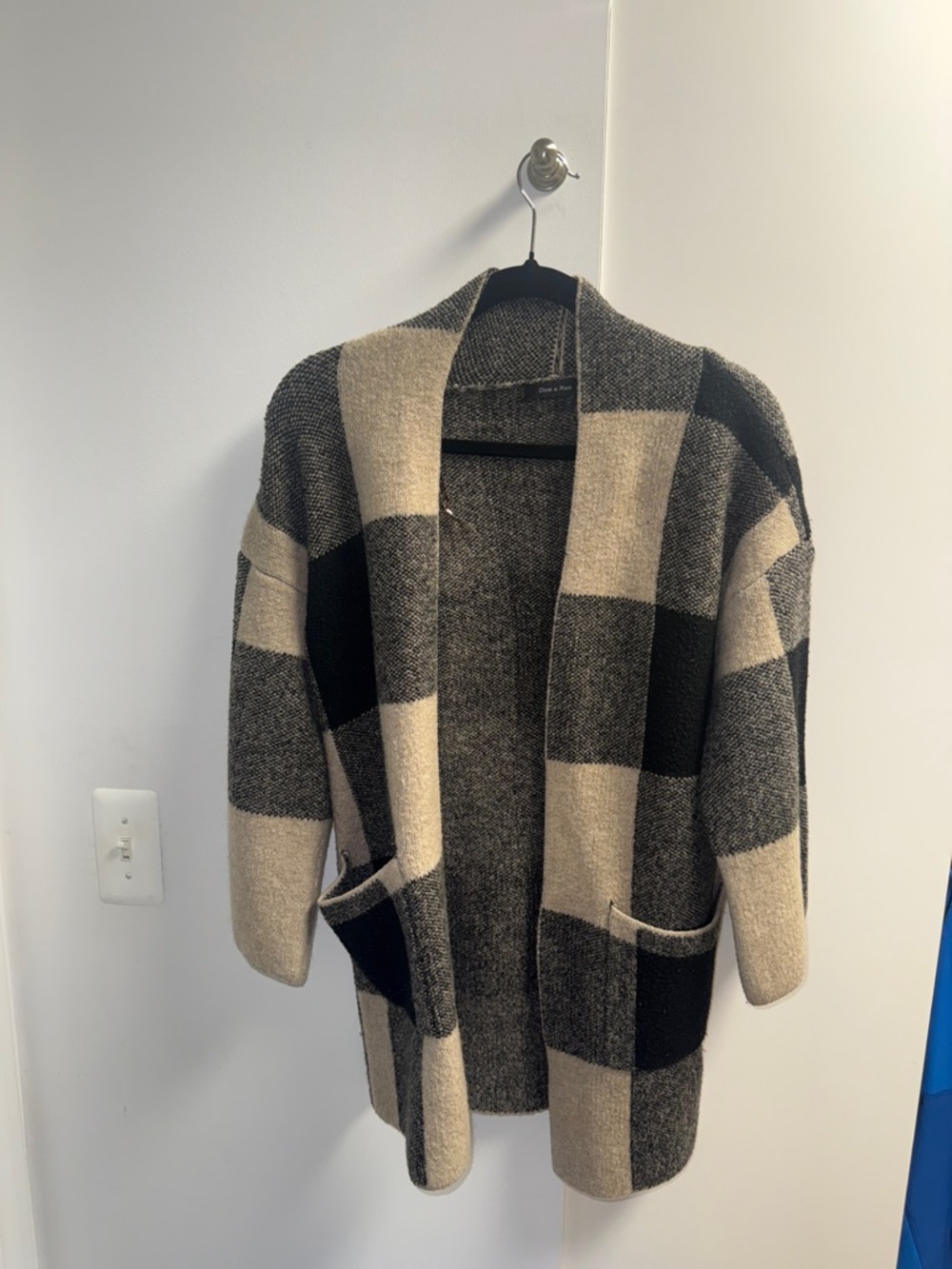 Doe and Rae Check Open Cardigan - Black & Beige